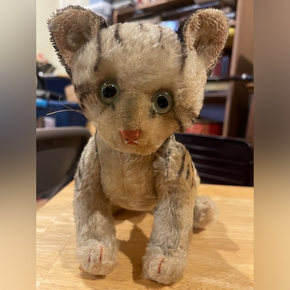 SOLD Steiff Mohair Tabby Cat Fully Articulated/Jointed 1950s No Button One Owner - Picture 13 of 13